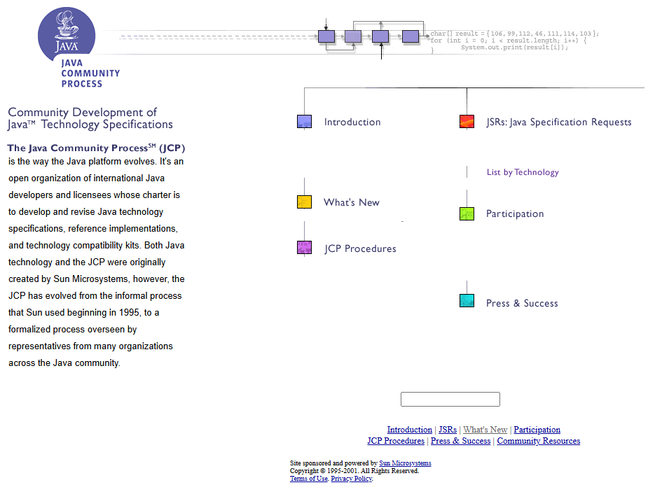 JCP website in 2001