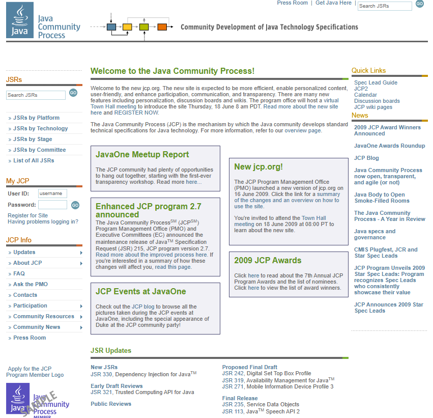 JCP website in 2009